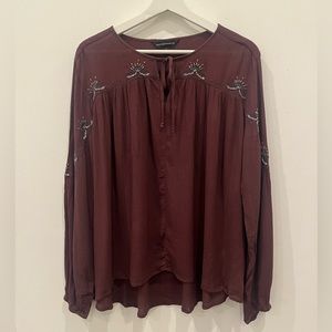Rock & Republic y2k style Beaded Flowy Blouse Top Size XL Burgundy festival boho